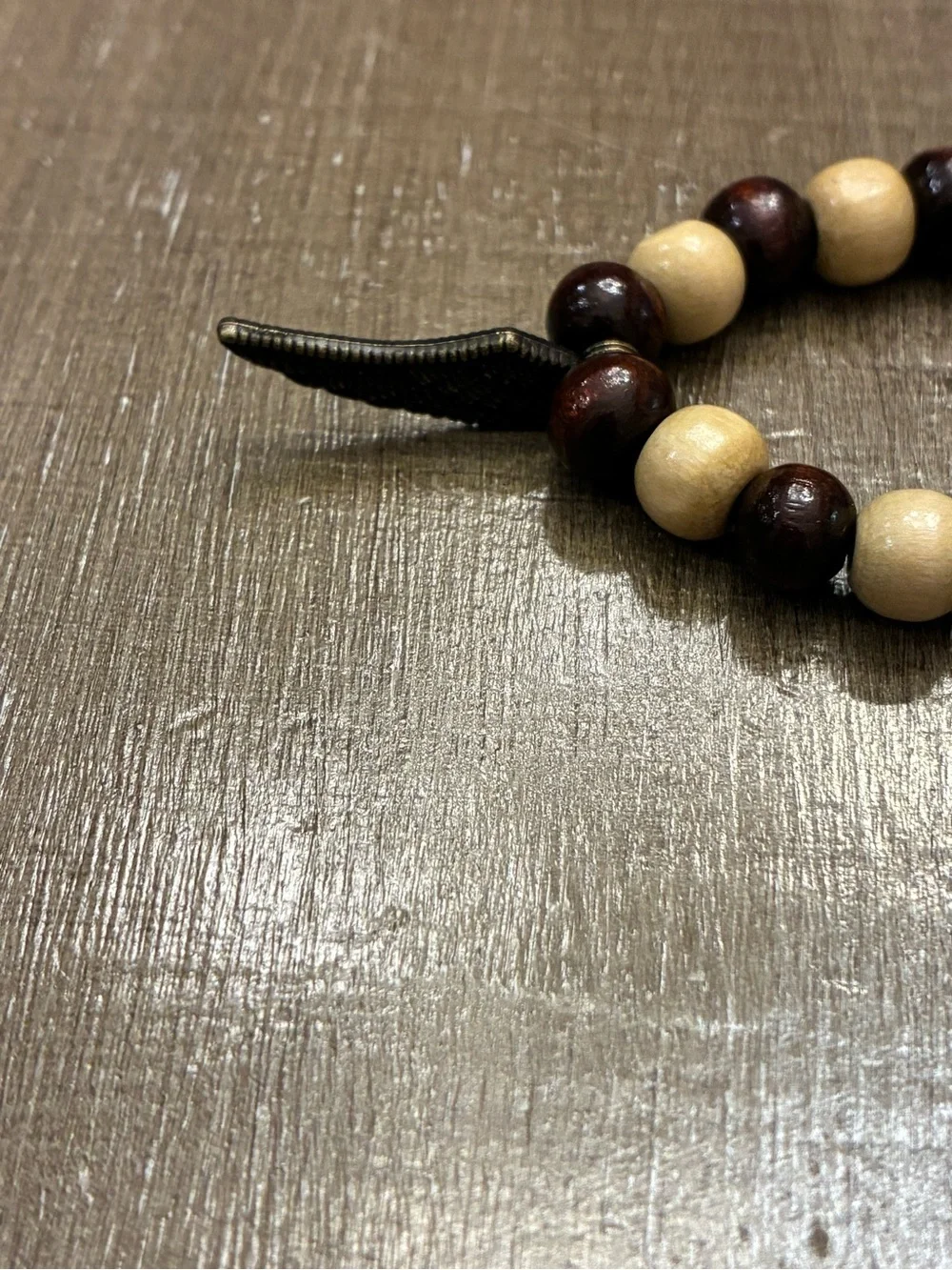 Beaded Wood Bracelet in Brown and Cream